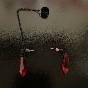 Crystal Red Cuffed Earrings, 2pc set